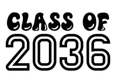 Graduation ceremony. Class of 2036. Congratulations graduates typography design template for shirt, stamp, logo, card, invitation etc. Vector illustration
