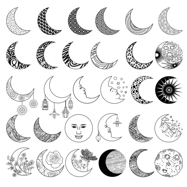 Ay 'ın çizimi, Ay' ın yüzü, Ay 'ın süsü ve ay' ın el yapımı bir vektör biçimi.