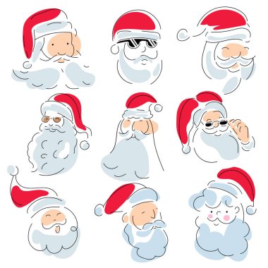 Tatlı Noel Baba yüzü, Noel karakteri illüstrasyonu asgari stil, vektör illüstrasyonu.