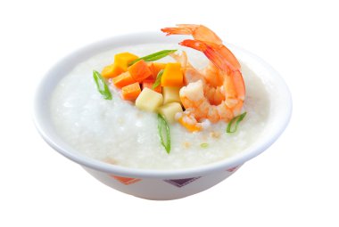 Vietnamese breakfast - prawn congee with potato, carrot clipart