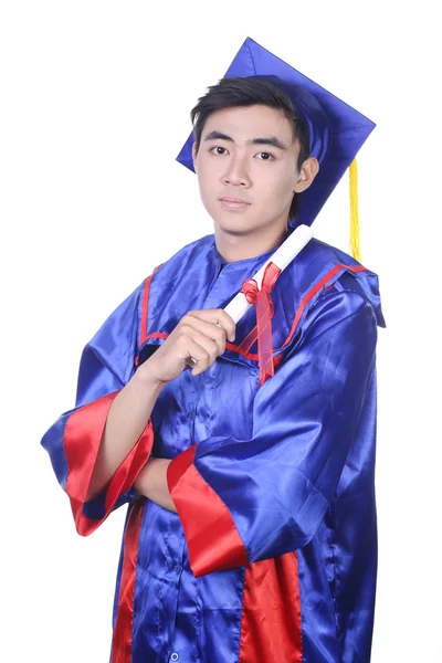Young Asian graduation student guy - isolated on white — Stock Photo, Image