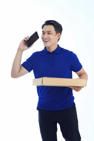 Ásia Jovem Bonito Homem Polo Camisa Isolado Branco Fundo Com — Fotografia de Stock