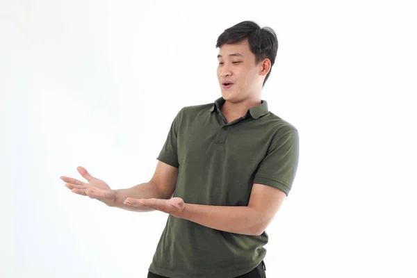 Asiático Joven Guapo Hombre Camisa Cuello Aislado Sobre Fondo Blanco — Foto de Stock