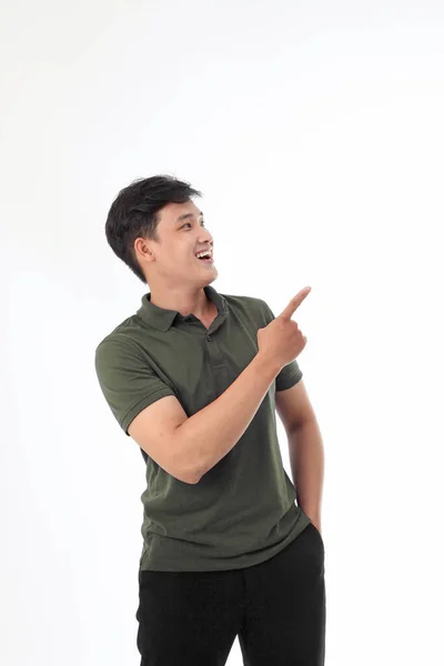 Asiatischer Junger Gutaussehender Mann Kragenhemd Isoliert Auf Weißem Hintergrund Mit — Stockfoto