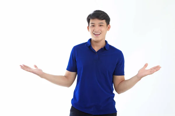 Asiático Joven Guapo Hombre Camisa Cuello Aislado Sobre Fondo Blanco — Foto de Stock