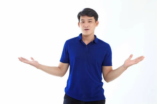 Asiatisk Ung Stilig Man Krage Skjorta Isolerad Vit Bakgrund Med — Stockfoto