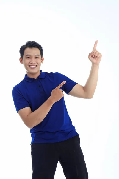 Asiático Jovem Bonito Homem Colarinho Camisa Isolado Branco Fundo Com — Fotografia de Stock