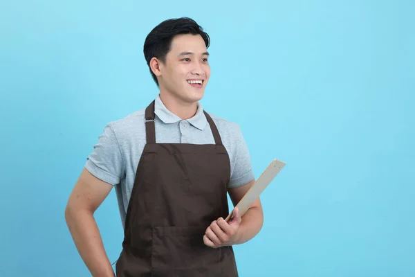 Asiático Joven Guapo Hombre Uniforme Camarero Bienvenida Huésped Tomar Orden —  Fotos de Stock