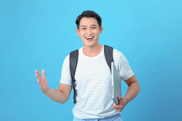 Asiatisk Stilig Och Glad Ung Student Man Isolerad Bakgrunden — Stockfoto