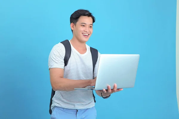 Asian Handsome Cheerful Young Student Man Isolated Background — Stock Photo, Image