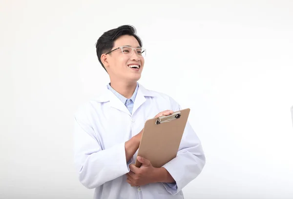 Azji Młody Przystojny Medyczny Żłobek Personel Lekarz Bluzka Płaszcz Izolowane — Zdjęcie stockowe