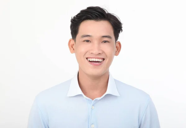 Portrait Asian Handsome Young Cheerful Man Isolated White Background — Stock Photo, Image