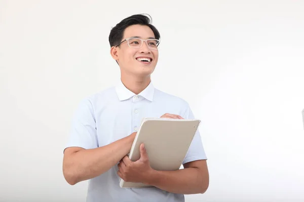 Asiatische Schöne Junge Und Fröhliche Student Mann Isoliert Auf Weißem — Stockfoto