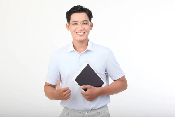 Asian Handsome Young Cheerful Man Isolated White Background — Stock Photo, Image