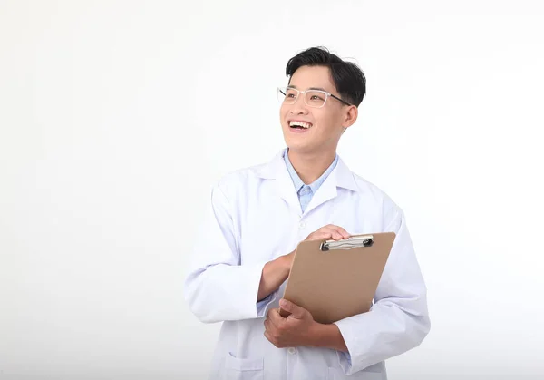 Asiatisk Ung Stilig Medicinsk Plantskola Personal Läkare Blus Rock Isolerad — Stockfoto