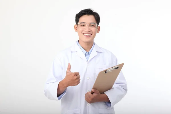 Asian Young Handsome Medical Nursery Staff Doctor Blouse Coat Isolated — Stock Photo, Image