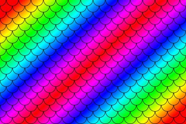 Rainbow fish scales, mermaid scales, roof tiles repeat pattern background.