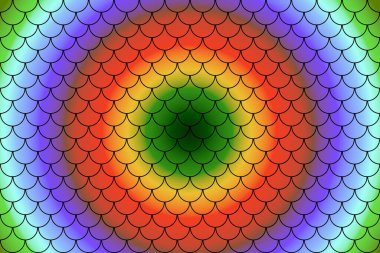 Rainbow fish scales, mermaid scales, roof tiles repeat pattern background.