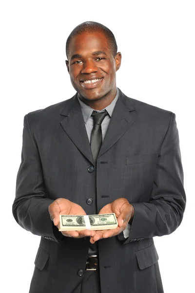 African American Businessman Holding Money — Stock Photo, Image