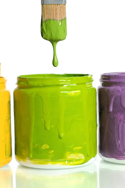 Pinceles Dripping Green Paint —  Fotos de Stock