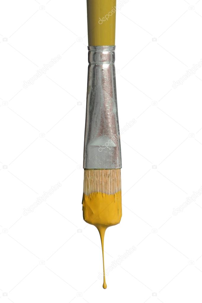 Old Paintbrush Dripping Yellow Paint