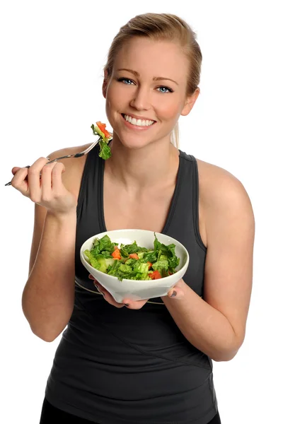 Mujer sosteniendo ensaladera y tenedor — Foto de Stock