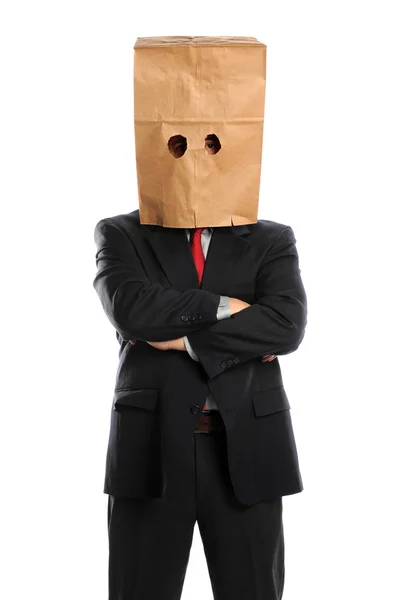 Businessman With Paper Bag Over Head — Stock Photo, Image