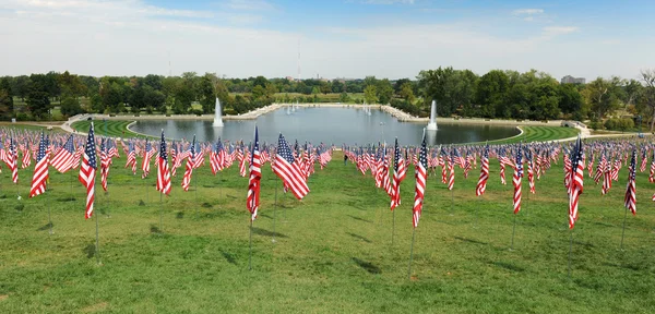 Amerikanske flag vinker uden for Saint Louis Art Museum - Stock-foto