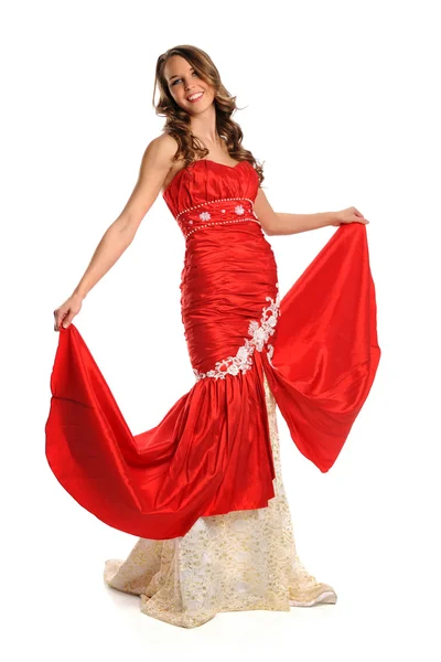 Young Woman In Red Gown — Stock Photo, Image