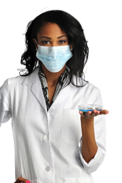 Petri kabına tutan Afrikalı-Amerikalı kadın — Stok fotoğraf