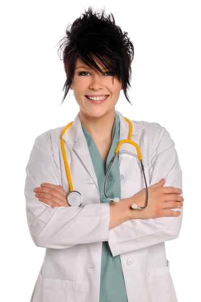 Молодого лікаря або медсестру посміхаючись — стокове фото