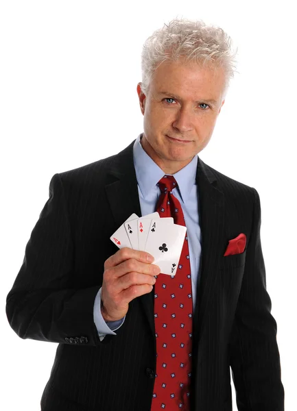Mature Businessman Holding Cards — Stock Photo, Image