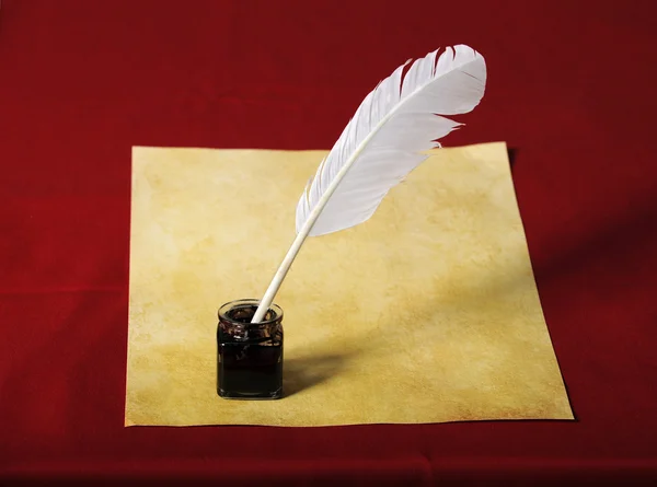 Inkwell with Quill and Old paper — Stock Photo, Image