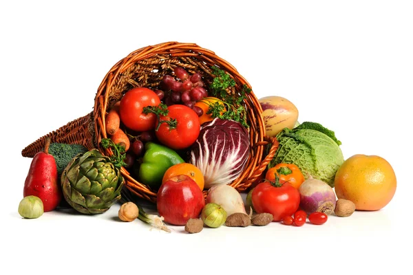 Cornucópia com frutas e legumes frescos — Fotografia de Stock