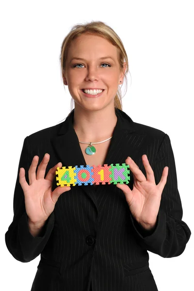 Woman Holding 401K Sign — Stock Photo, Image