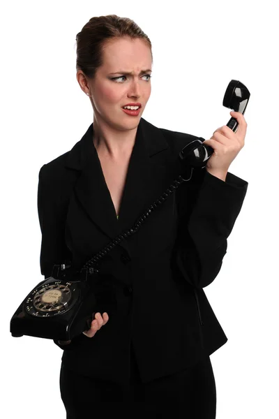 Geschäftsfrau mit Oldtimer-Handy — Stockfoto