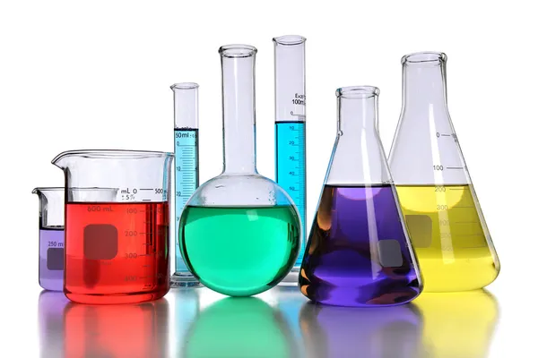 Laboratory Glassware With Liquids — Stock Photo, Image