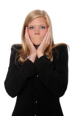 iş kadını'ağız yapışkanlı bandaj ile