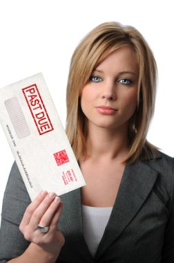Woman Holding Past Due Envelope clipart