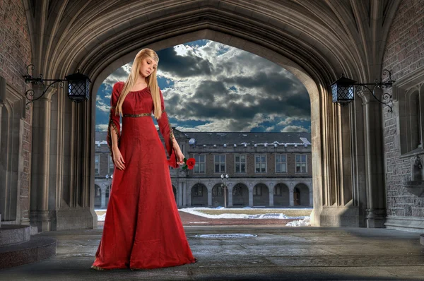 Renaissance Woman Holding Rose — Stock Photo, Image