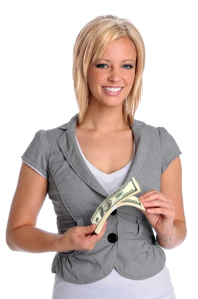 Young Woman Holding Money — Stock Photo, Image