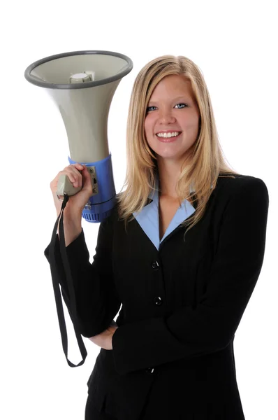 Iş kadını holding megafon — Stok fotoğraf