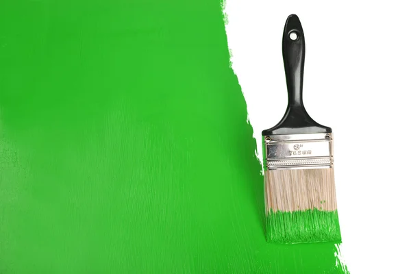 Pinceau mur de peinture avec peinture verte — Photo