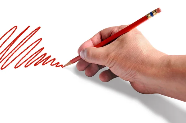 Desenho da mão com caneta vermelha — Fotografia de Stock