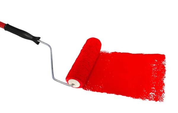 Rodillo con pintura roja — Foto de Stock