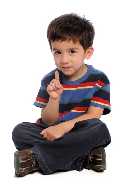 Young Boy Gesturing Number One Stock Image