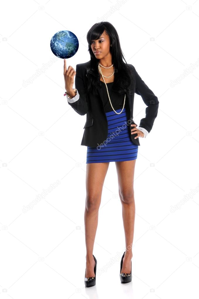 Young Woman Balancing Worl on Fingertip
