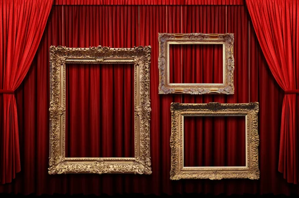 Red Stage Curtain With Gold Frames — Stock Photo, Image