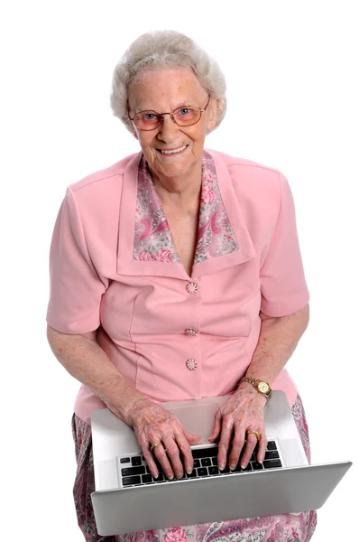 Elderly Woman With Laptop — Stock Photo, Image