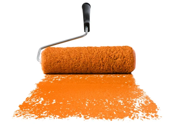 Rodillo con pintura naranja — Foto de Stock